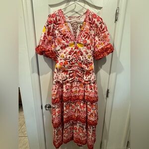 Farm Rio Romantic Orchard Floral Red Orange Size Medium Excellent